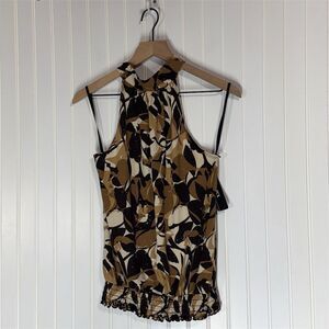 NWT BCX Beaded Halter Top L Brown Black Abstract Print Ruffle Hem Y2K USA Made